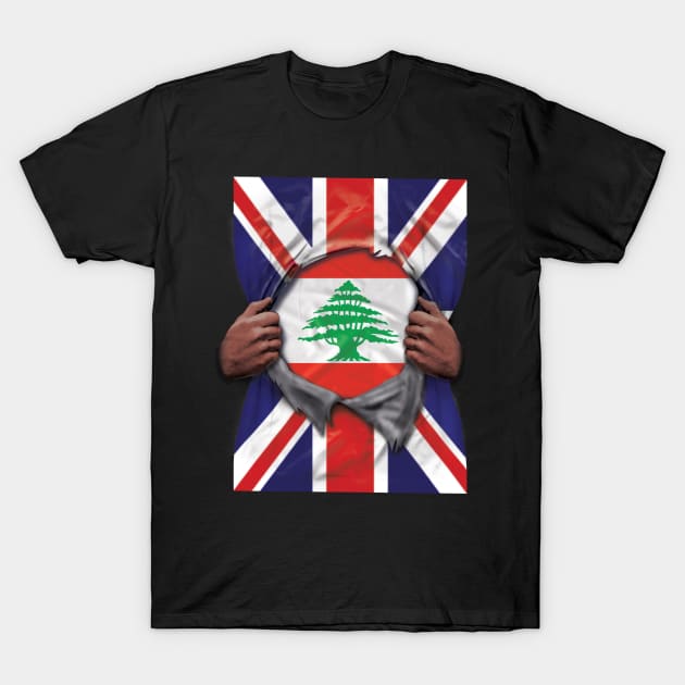 Lebanon Flag Great Britain Flag Ripped - Gift for Lebanese From Lebanon T-Shirt by Country Flags